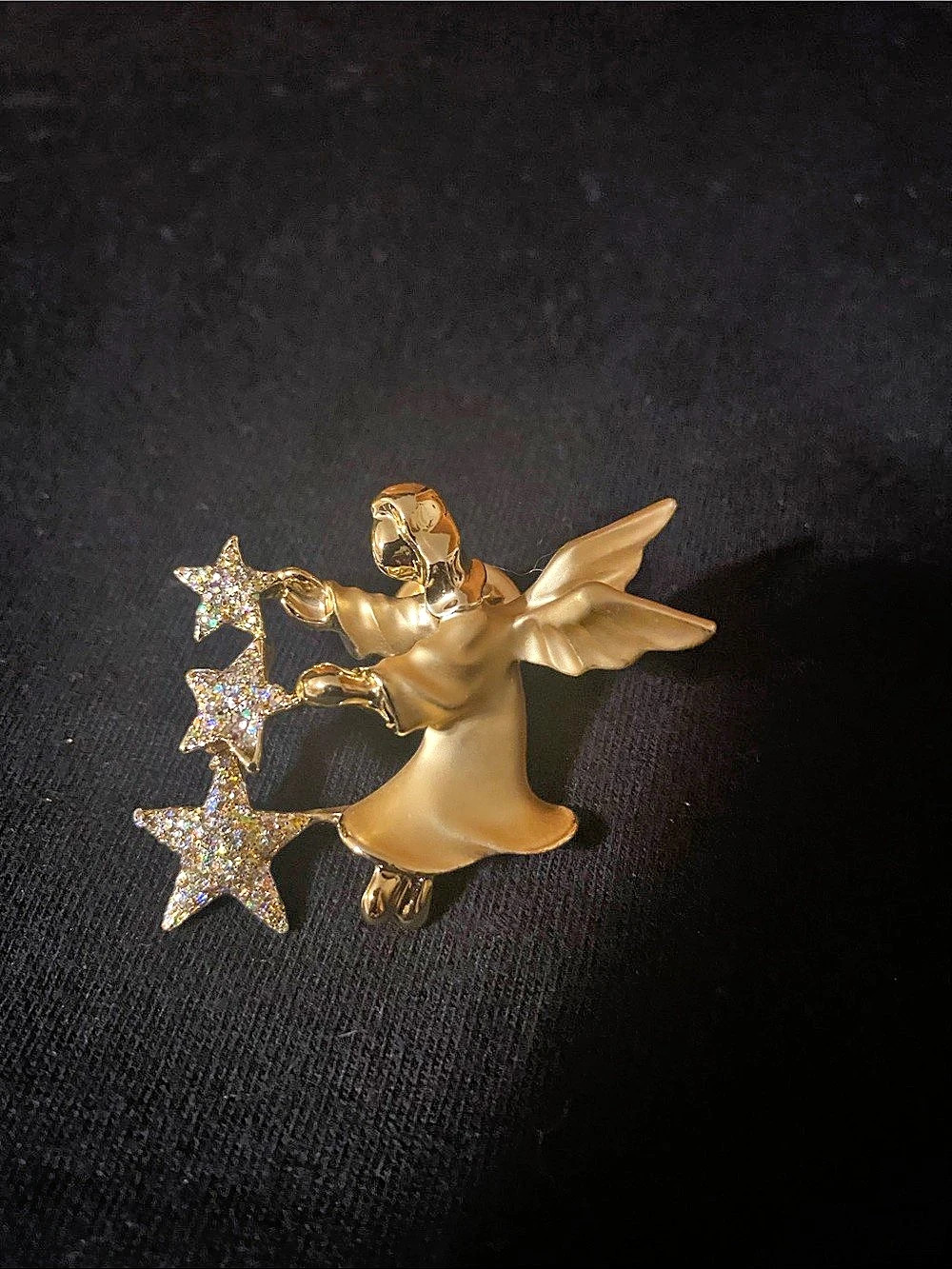 Giusti Angel Reaching for Three Stars Brooch Gold & Silver 2”L